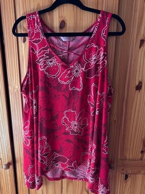 Tank Top SJS Red Floral Scoop Neck